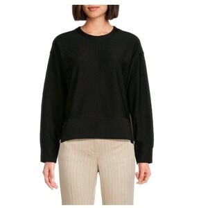 NWT DKNY Sport Women's Black Ribbed Pullover Sweatshirt Size M Side Zippers